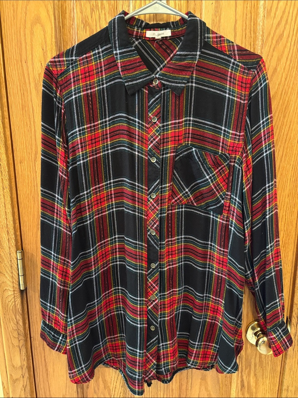 Maurices Red and Black Plaid Button-Up Tunic